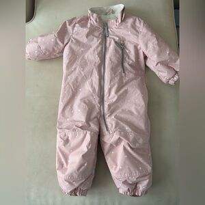 H & M Pink Girls Snowsuit detachable hood 9 12 months pink Water-repellent